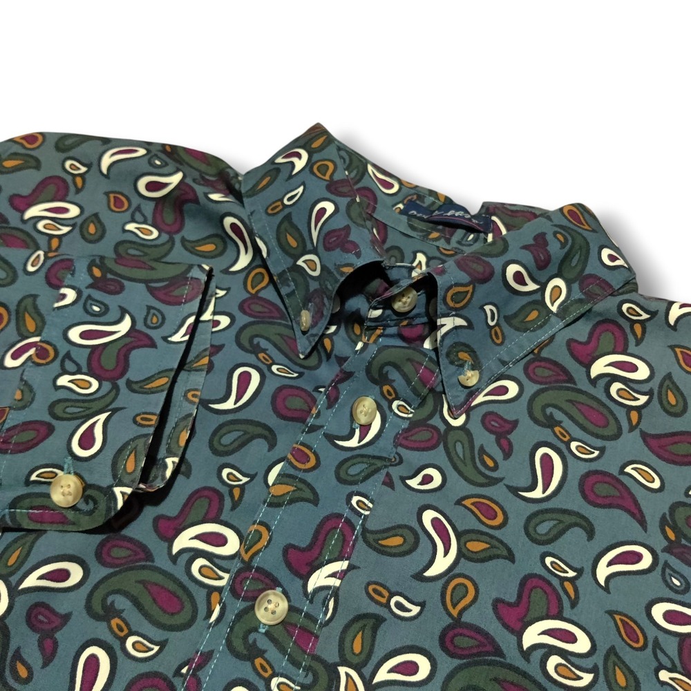 Vintage Van Heusen 417 Shirt Mens Large Tall Button Retro Groovy 70s Paisley